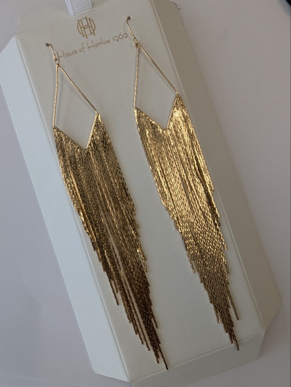 GOLD TONE HOUSE OF HARLOW LONG EARRINGS